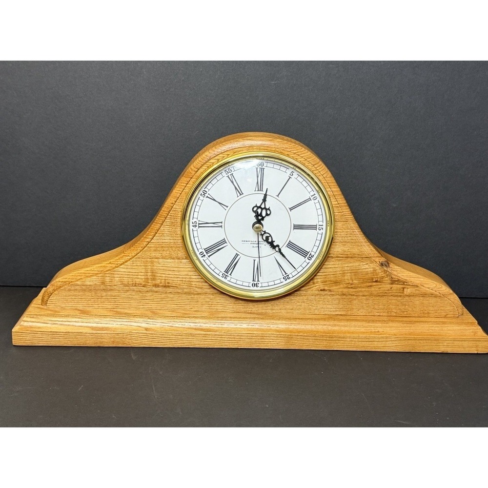 Vintage Heritage Mint Solid Oak Wood Mantle Clock Quartz Battery Operated WORKS